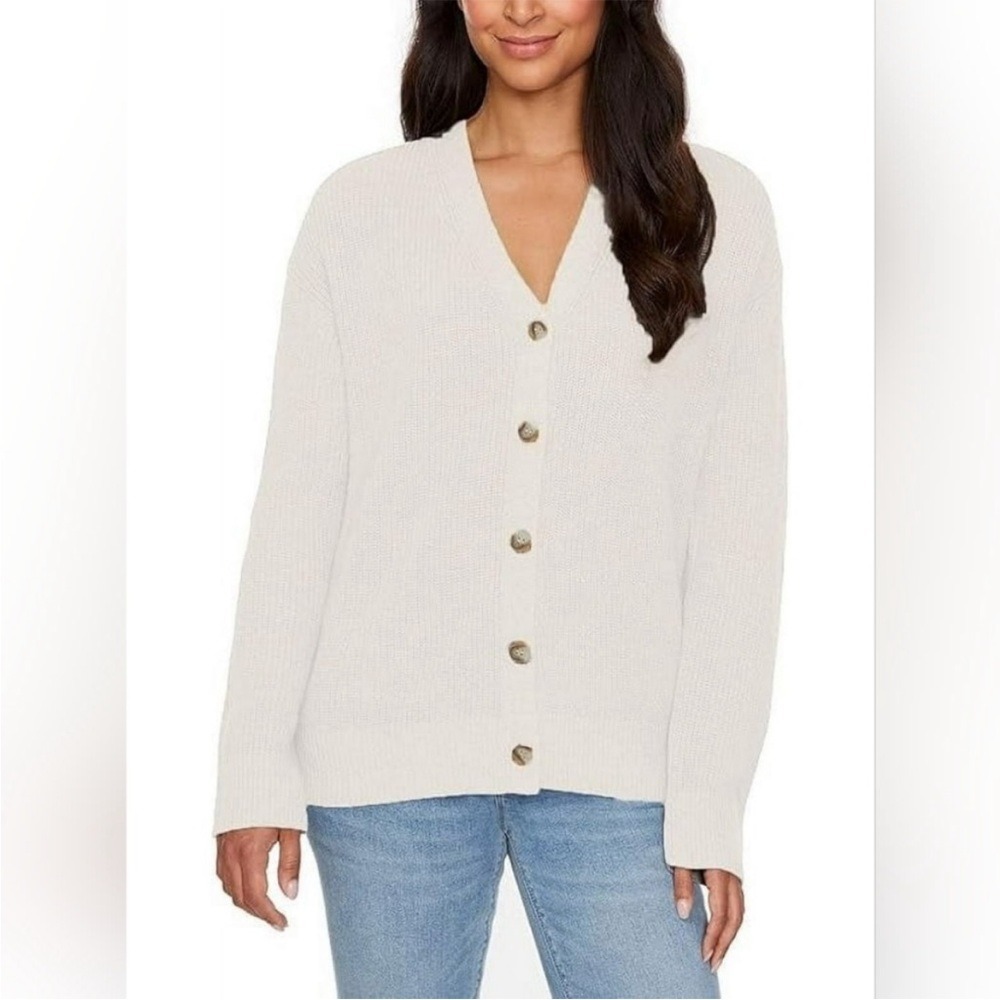 Hudson Jeans Women's Cotton Button down Knit Cardigan Cream White Size XL